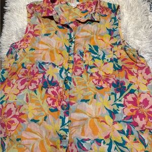 Time and Tru Colorful Floral Sleeveless Blouse